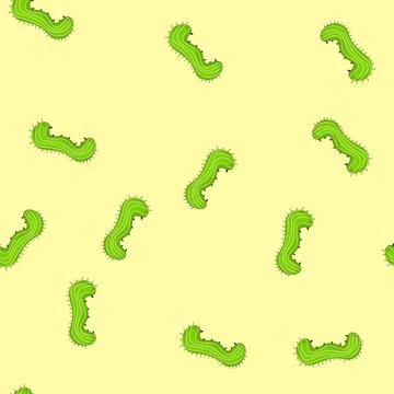 Seamless pattern green caterpillar body with spikes and stripes Stock Illustration