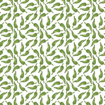Seamless pattern with green chillies or pepper on a white background. Stock Illustration