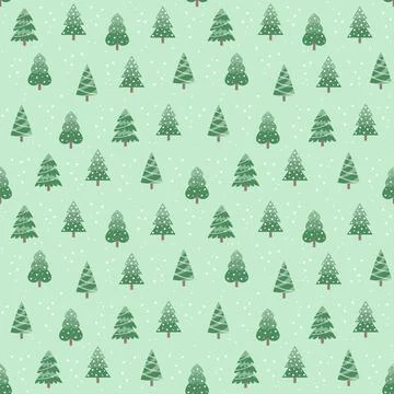 Seamless pattern with green Christmas trees on a pastel green background 스톡 일러스트
