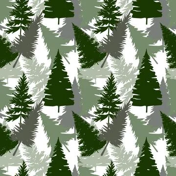 Seamless pattern with green christmas trees. Forest with pine and fir tree 库存插图