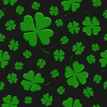 Seamless pattern green clover leaf decorative on a dark black background Illustration