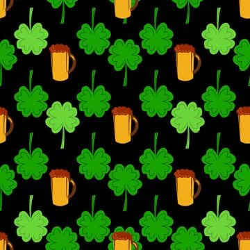 Seamless pattern with a green clover leaves. Stock Illustration