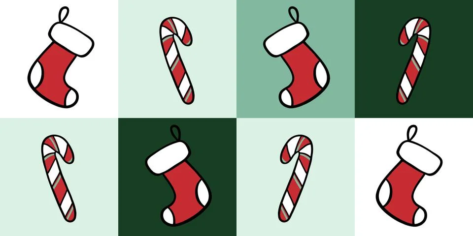 Seamless pattern in green colors featuring alternating Christmas stockings and 스톡 일러스트
