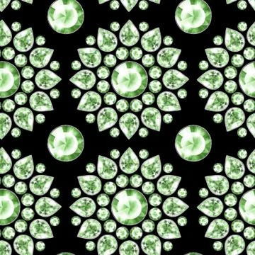Seamless pattern with green crystall on black background Stock Illustration