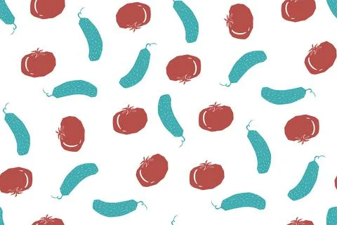 Seamless pattern with green cucumber and red tomato Stock Illustration
