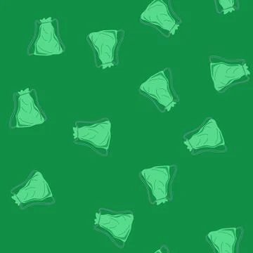Seamless pattern green drawstring sack backpack carrying personal items Stock Illustration