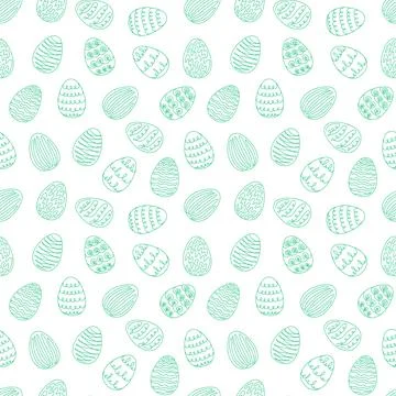Seamless pattern of green Easter eggs with hand-drawn details. Continuous o.. Stock Illustration