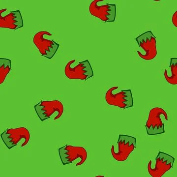 Seamless pattern green elf santa hat cartoon vector 스톡 일러스트
