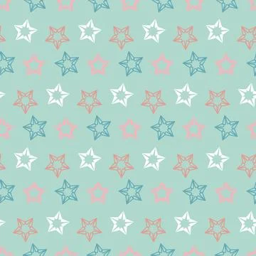 Seamless pattern green emerald star night sky, simple flat background Stock Illustration