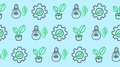 Seamless pattern with green energy and eco technology line art icons Stock Footage 334679188