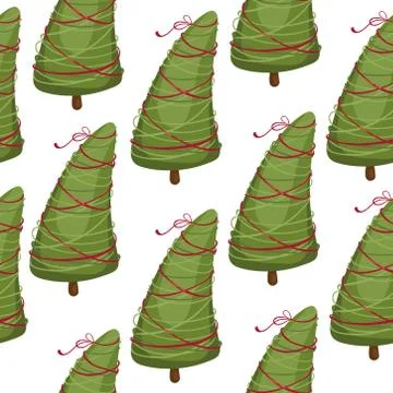 Seamless pattern with green fir-trees on white background. Vector illustratio Stock Illustration