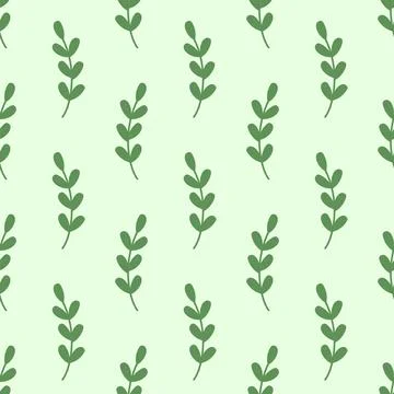 Seamless pattern of green foliage natural branches. Herbs plant wallpaper. Stock Illustration