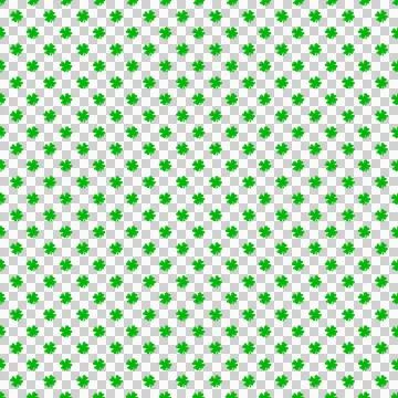 Seamless pattern of green four-leaf clover leaves on transparent backdrop Stock Illustration