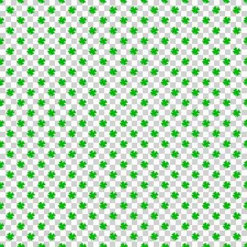 Seamless pattern of green four-leaf clover leaves on transparent backdrop Stock Illustration