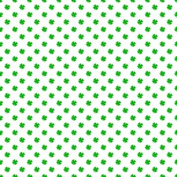 Seamless pattern of green four-leaf clover leaves on white background Illustrazione stock