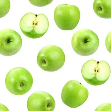 Seamless pattern with green fresh apples. Stock Photos