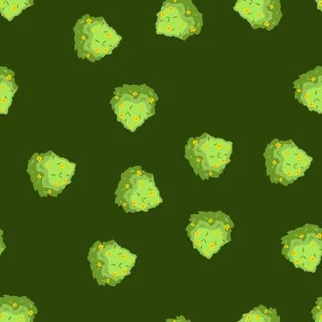 Seamless pattern green garden bush growing with yellow flowers Stock Illustration