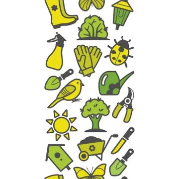 Seamless pattern of green garden tools Stock Illustration
