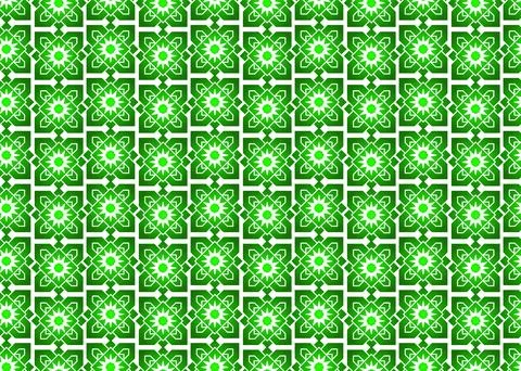 Seamless Pattern with Green Geometric Floral Design for Textile and Wallpaper Illustrazione stock