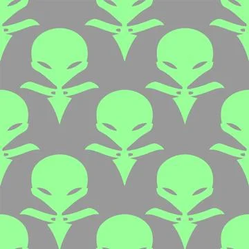 Seamless pattern green graphic aliens on gray background, texture, design Illustrazione stock