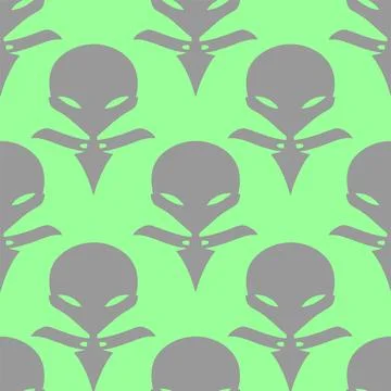 Seamless pattern green graphic aliens on gray background, texture, design Stock Illustration