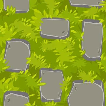 Seamless pattern green grass, lawn with stones. Stock-Illustration