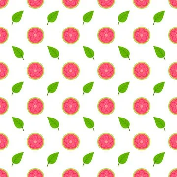 Seamless pattern green guava and flowers cartoon vector print. Stock Illustration