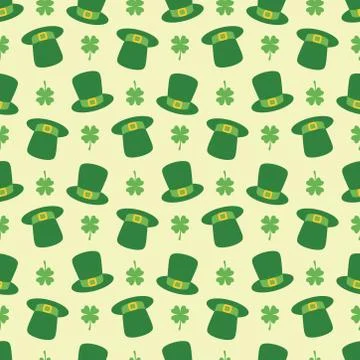 Seamless pattern with green hats and clovers Stock Illustration