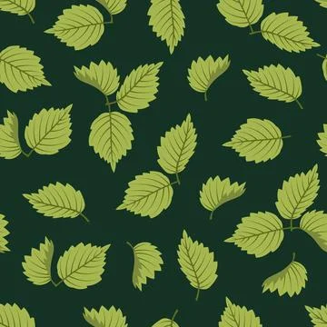 Seamless Pattern With Green Hazelnut Leaves In Flat Style. Repeating Fresh .. Stock Illustration
