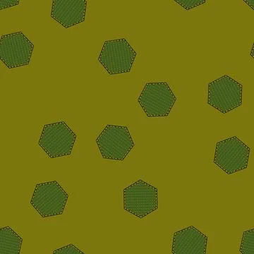 Seamless pattern Green hexagon fabric patch with cross stitch pattern Illustrazione stock
