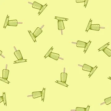 Seamless pattern Green ice pop melting on a warm day Stock Illustration
