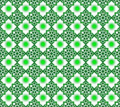 Seamless pattern with green islamic geometric star shapes and decorative ti.. Stock Illustration
