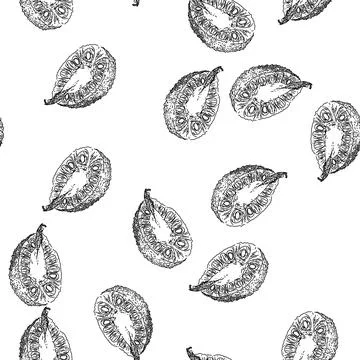 Seamless pattern green jackfruit sketch hand drawn 스톡 일러스트
