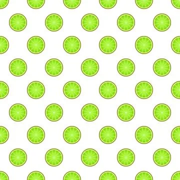 Seamless pattern with green kiwi and lime slices on white. Stock Illustration