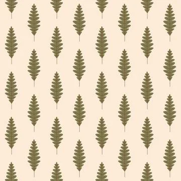 Seamless Pattern of Green Leaves on Beige Background for Nature and Organic Stock Illustration