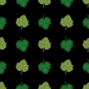 Seamless pattern of green leaves on a black background. Vector illustration Stock Illustration