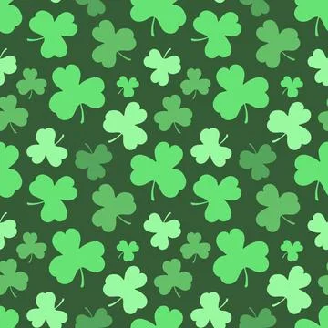 Seamless pattern of green leaves clovers to St. Patrick Day. Hand-drawn vecto Stock Illustration