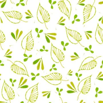 Seamless pattern of green leaves created from doodles drawn with markers. For Stock Illustration
