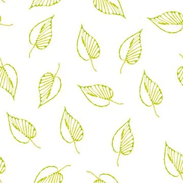 Seamless pattern of green leaves created from doodles drawn with markers. For Stock Illustration