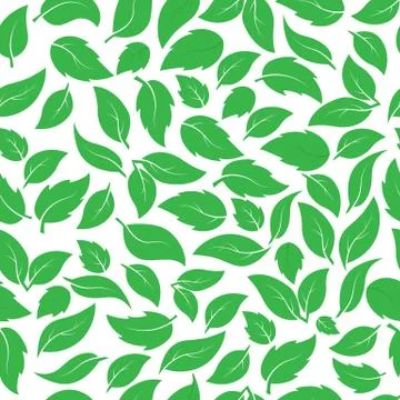 Seamless pattern of green leaves of different plants. イラスト素材