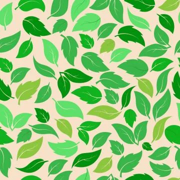 Seamless pattern of green leaves of different plants. Stock Illustration
