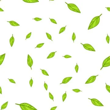 Seamless pattern of green leaves doodle. Stock Illustration