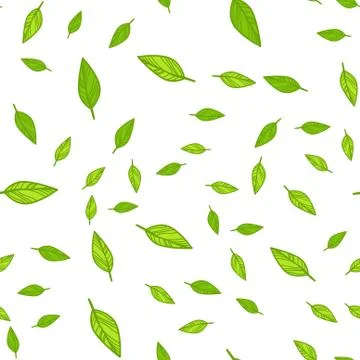 Seamless pattern of green leaves doodle. Stock Illustration