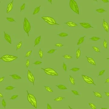 Seamless pattern of green leaves doodle. Stock Illustration