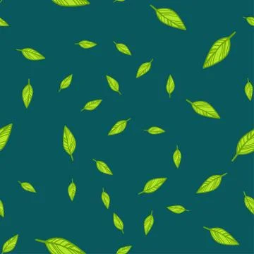Seamless pattern of green leaves doodle. Stock Illustration
