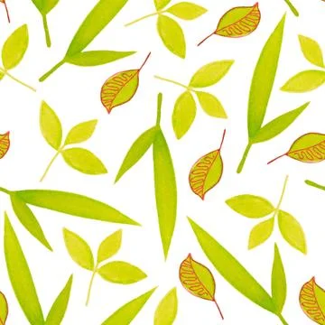 Seamless pattern from green leaves in doodle style. Stock Illustration