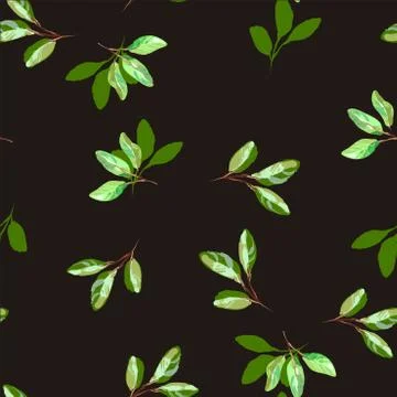Seamless pattern of green leaves, foliage natural branches, herbs, tropical Stock Illustration