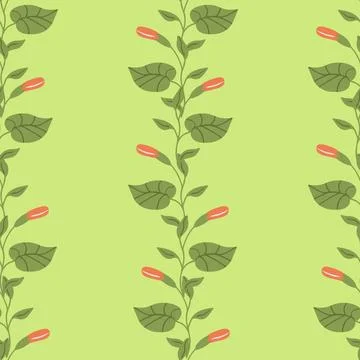 Seamless pattern with green leaves on green background. Hand drawn doodle t.. Stock Illustration