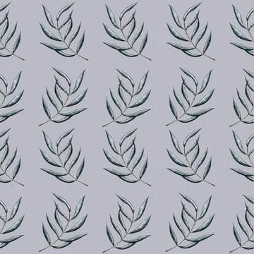 Seamless pattern, green leaves on grey background Stock Illustration