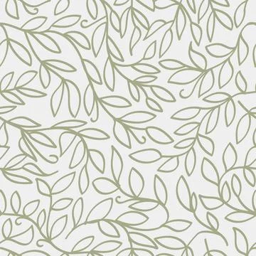 Seamless Pattern Green Leaves Hand Drawn Isolated on White Background.Vecto.. Stock Illustration